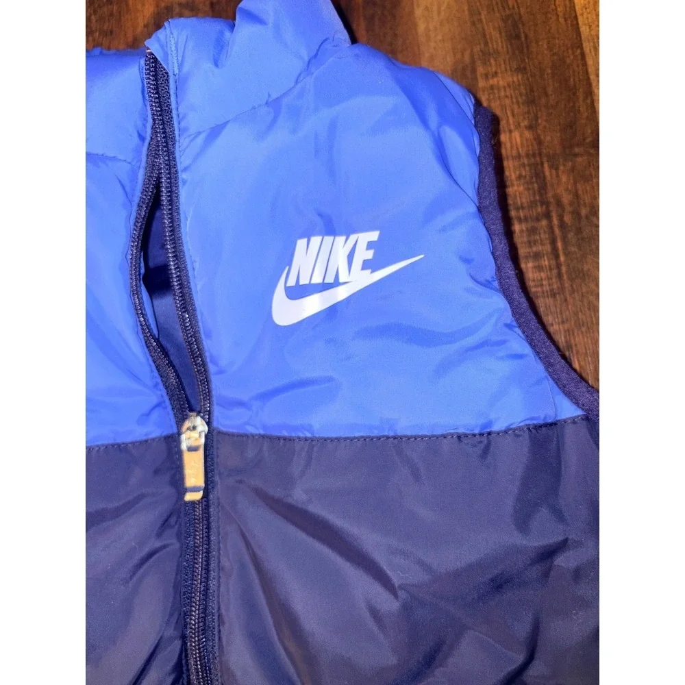 Nike Kids Blue Puffer Vest Full Zip Quilted Sleeveless Jacket Size 6 5-6 Years